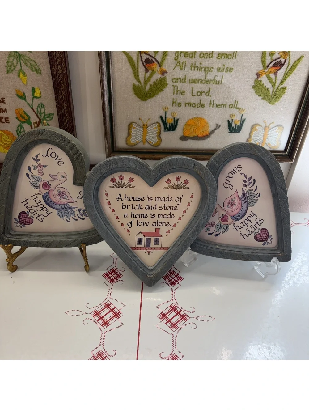 Granny-core heart shaped wall hanging set vintage 80s/90s